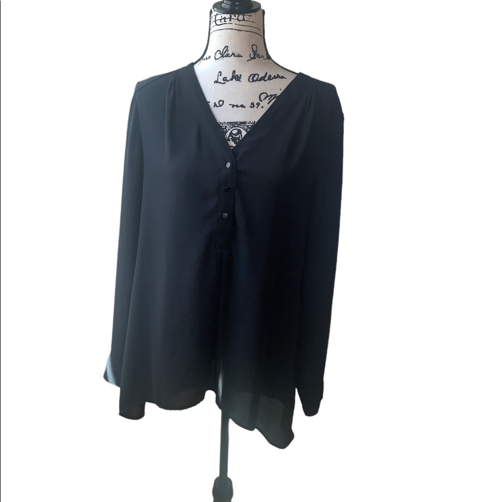 WHBM black long sleeve tunic top with split back . Excellent condition SZ 12